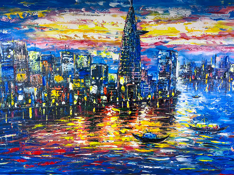 Tranh sơn dầu vẽ tay phong cảnh trừu tượng