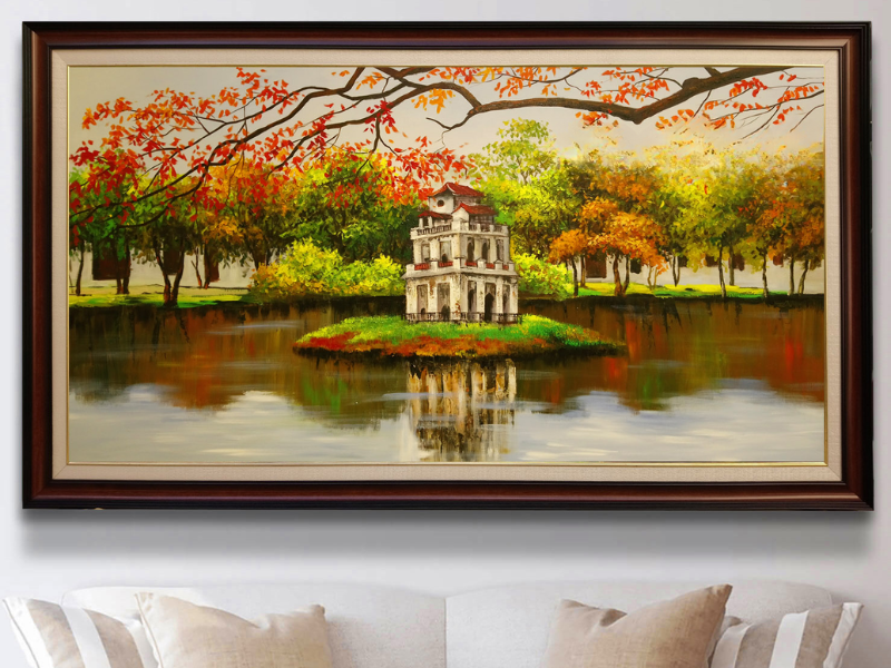 Tranh Hồ Gươm bằng chất liệu sơn dầu