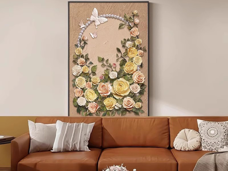 Tranh hoa hồng treo phòng khách mang lại vẻ đẹp sang trọng, tinh tế và tạo điểm nhấn nghệ thuật nổi bật cho không gian tiếp khách.
