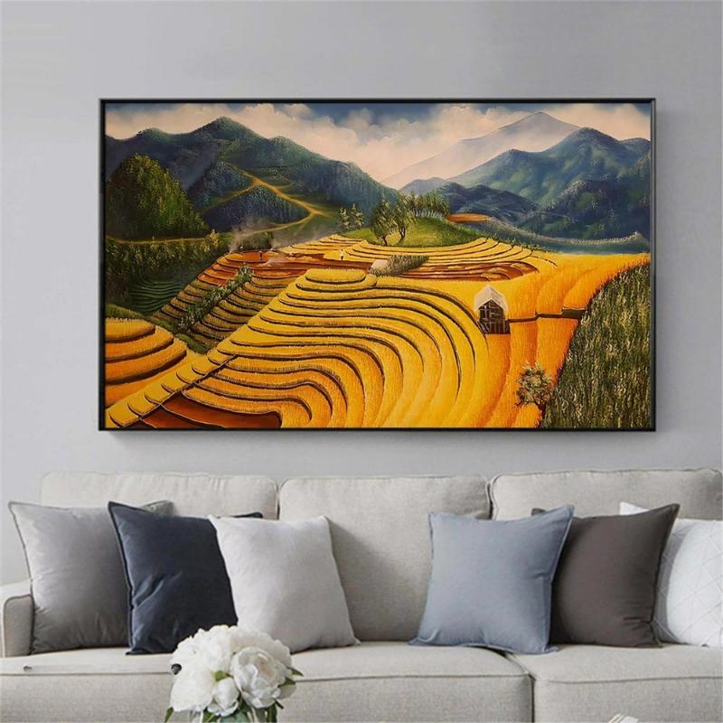 Tranh ruộng bậc thang mùa lúa chín đẹp