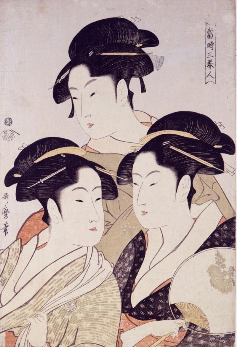 Ba Mỹ Nhân Thời Nay” của Kitagawa Utamaro tôn vinh vẻ đẹp thanh tao và quý phái của phụ nữ Edo, biểu tượng thẩm mỹ đỉnh cao thời Edo
