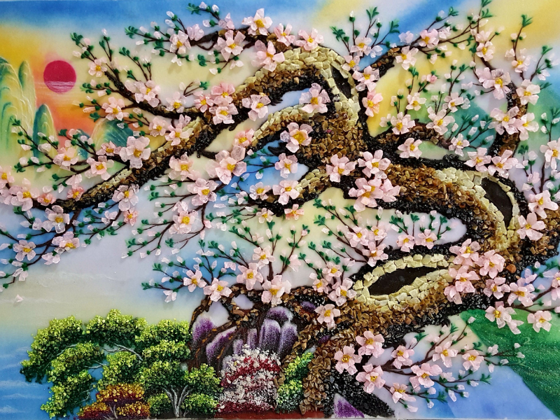 Tranh đá quý hoa đào cao cấp
