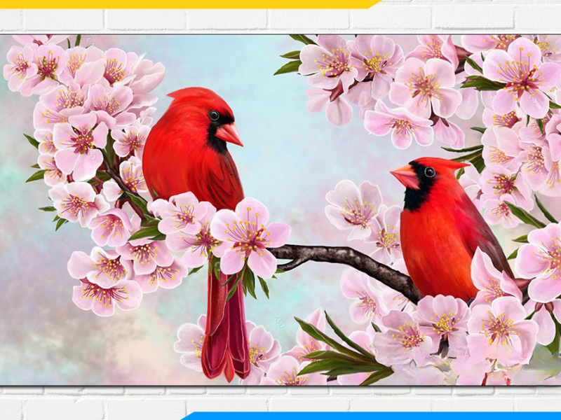 Tranh canvas trẻ trung kết hợp đôi chim