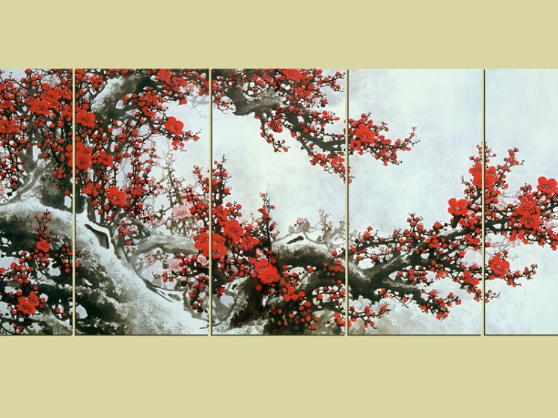 Tranh hoa đào in ép trên gỗ MDF