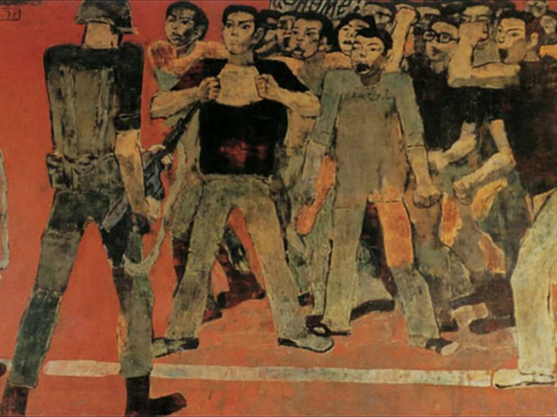 Bức tranh sơn dầu thanh niên thành đồng