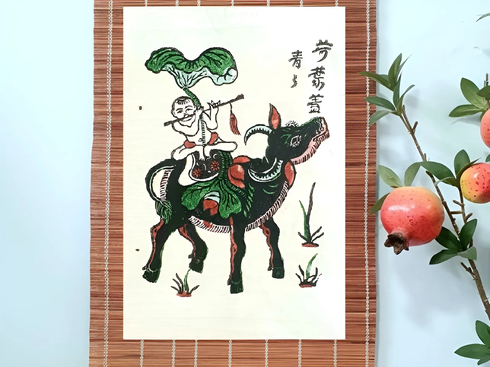 Tranh chăn trâu thổi sao khung lụa