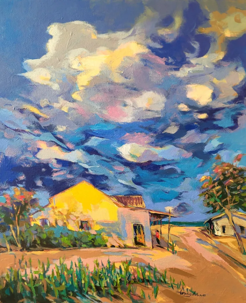 Con đường quê uốn lượn như dải lụa dưới ánh chiều tà