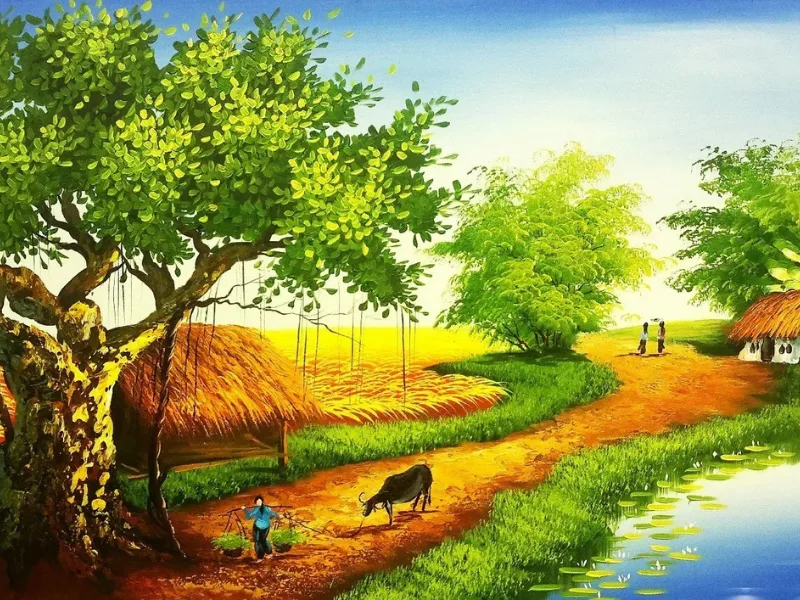 Đầm lầy với cổ thụ, bãi cỏ xanh và đàn trâu thong dong gặm cỏ