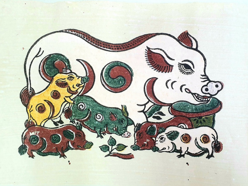 Hình tượng lợn âm dương mẹ con sum vầy