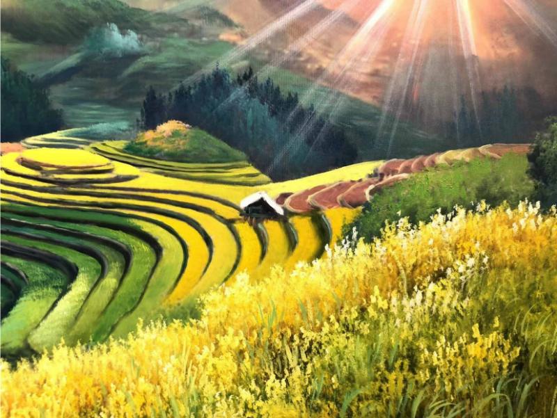 Bức tranh ruộng bậc thang đẹp chất liệu sơn dầu