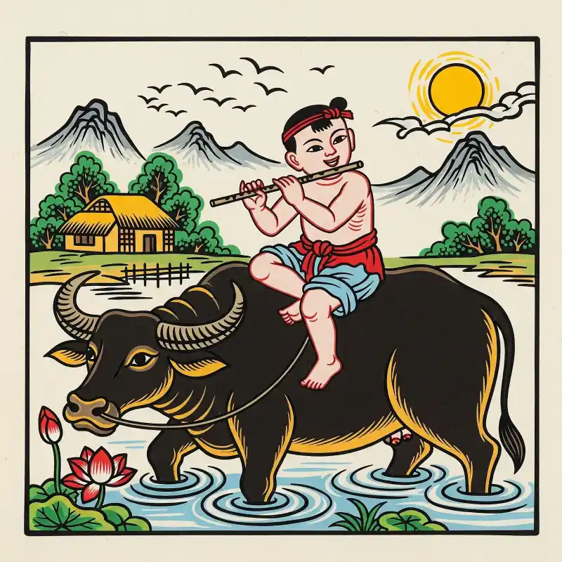 Tranh Đông Hồ Chăn Trâu Thổi Sáo 10