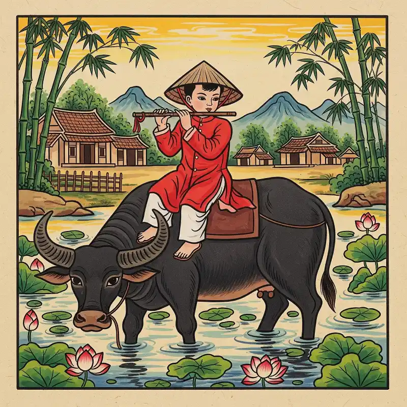 Tranh Đông Hồ Chăn Trâu Thổi Sáo 11