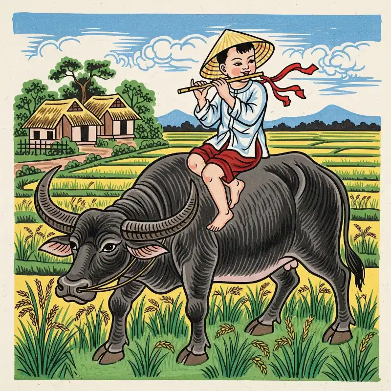 Tranh Đông Hồ Chăn Trâu Thổi Sáo 14