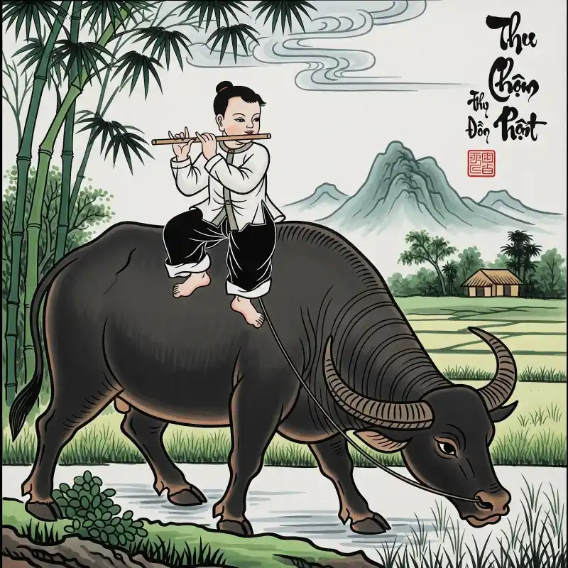 Tranh Đông Hồ Chăn Trâu Thổi Sáo 15