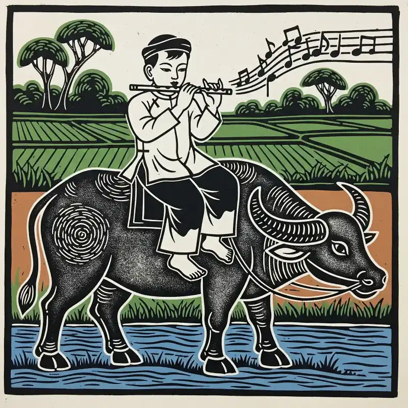 Tranh Đông Hồ Chăn Trâu Thổi Sáo 4