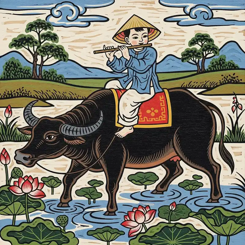 Tranh Đông Hồ Chăn Trâu Thổi Sáo 7