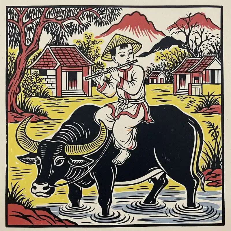 Tranh Đông Hồ Chăn Trâu Thổi Sáo 9