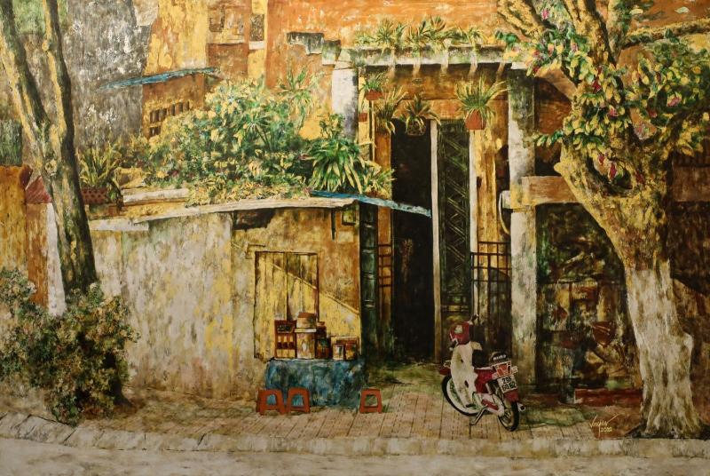 Tranh sơn mài nổi bật với gam màu nóng