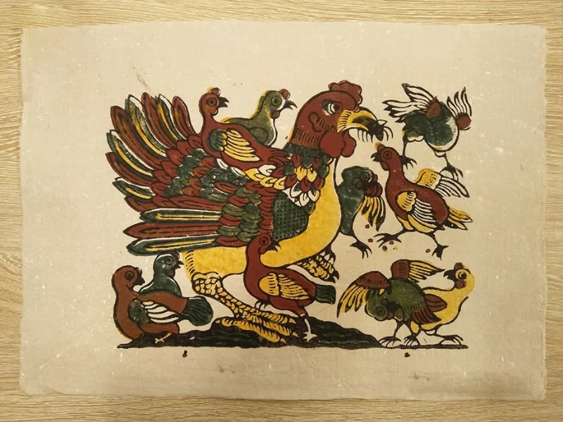 Tranh dân gian Đông Hồ Gà Mẹ Gà Con