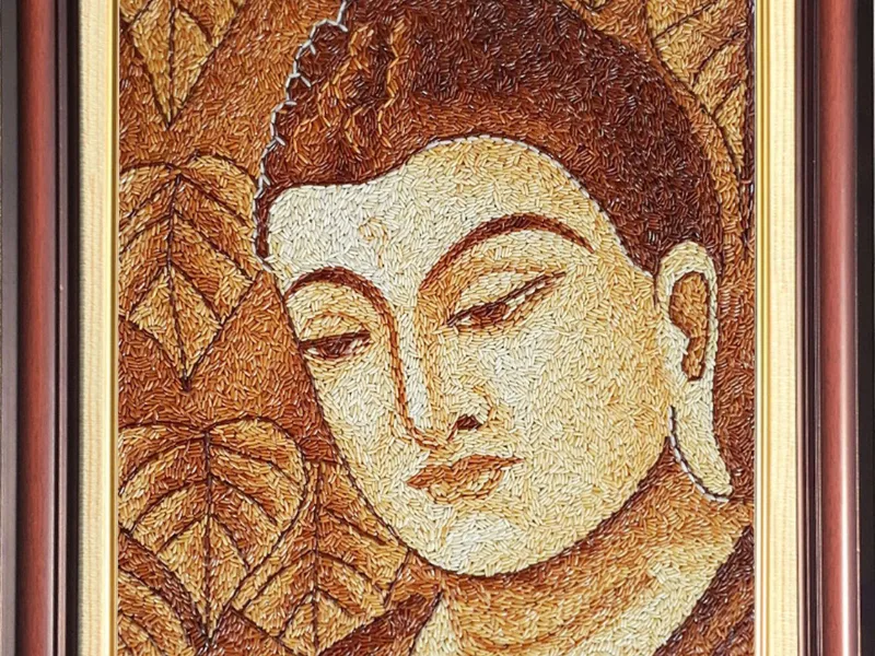 Tranh gạo chân dung Phật Thích Ca