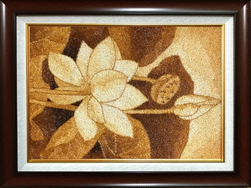 Tranh gạo hoa sen trắng