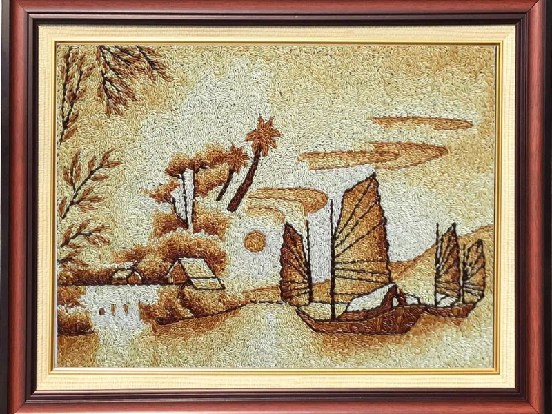 Tranh gạo phong cảnh quê hương