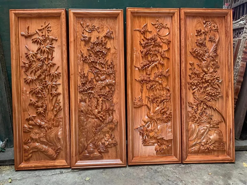 Tranh gỗ treo tường phòng khách Tứ Bình