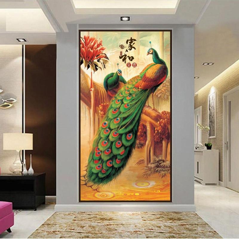 Tranh kính 3D hình chim công trên cây, mang ý nghĩa may mắn và thịnh vượng