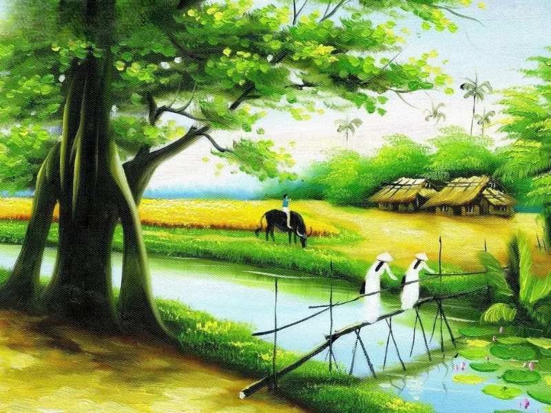 Tranh làng quê bình yên