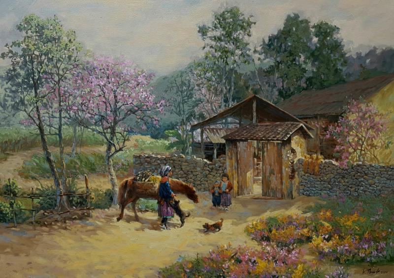 Tranh phong cảnh miêu tả cuộc sống bình dị, mộc mạc ở vùng nông thôn