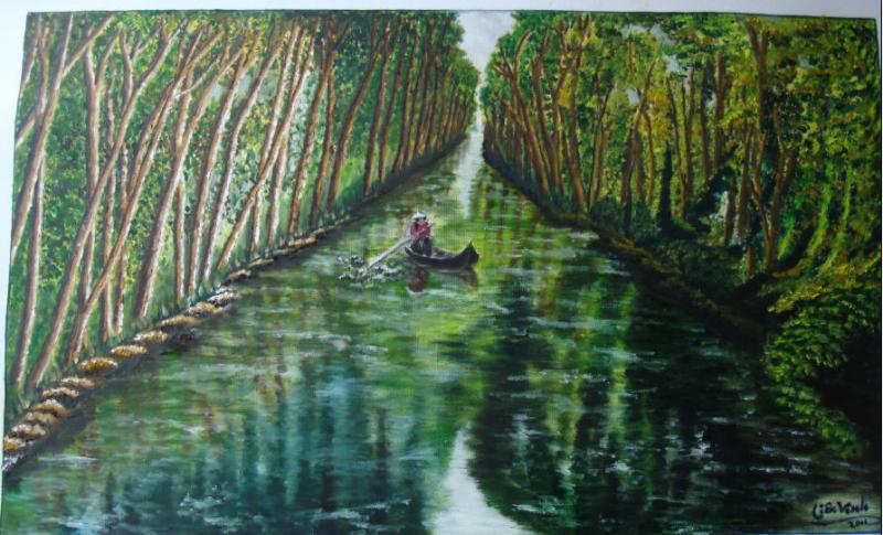 Một bức tranh miêu tả khung cảnh làng quê thanh bình trở nên tươi mới và dễ chịu hơn