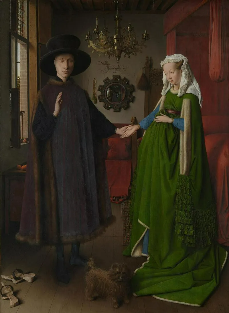 "Chân dung Arnolfini" của Jan van Eyck, một tác phẩm tiên phong của trường phái Phục Hưng phương Bắc, nổi bật với kỹ thuật sơn dầu tinh xảo và các biểu tượng ẩn ý