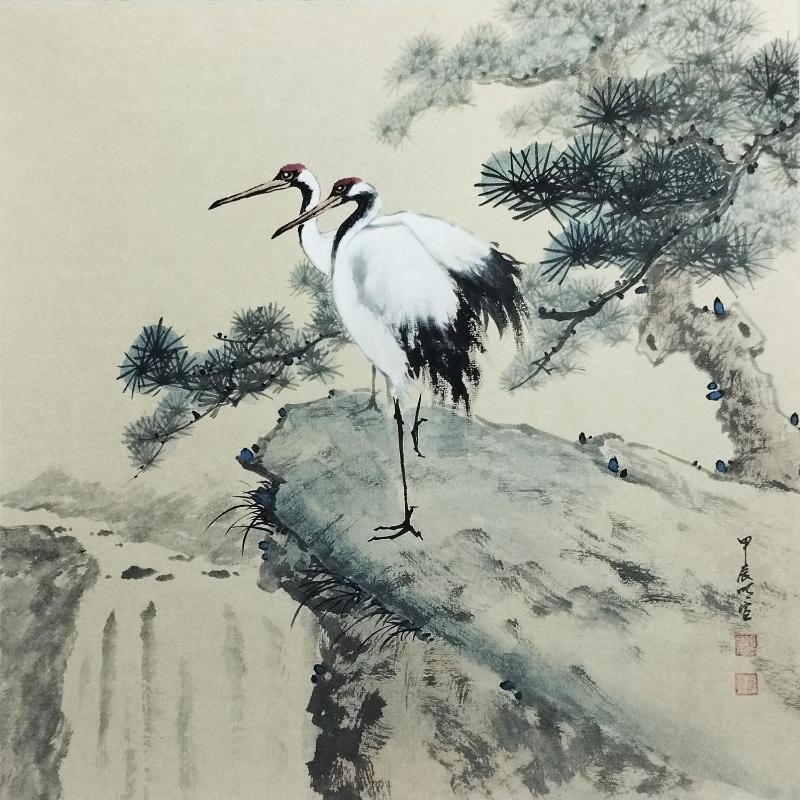 Tranh chim hạc biểu trưng cho trường thọ, sức khỏe dồi dào, bình an, con cháu sum vầy và hạnh phúc bền lâu.