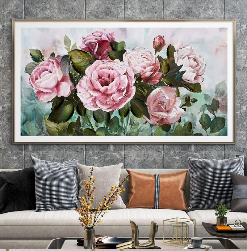 Tranh 3D cận cảnh hoa mẫu đơn hồng rực rỡ