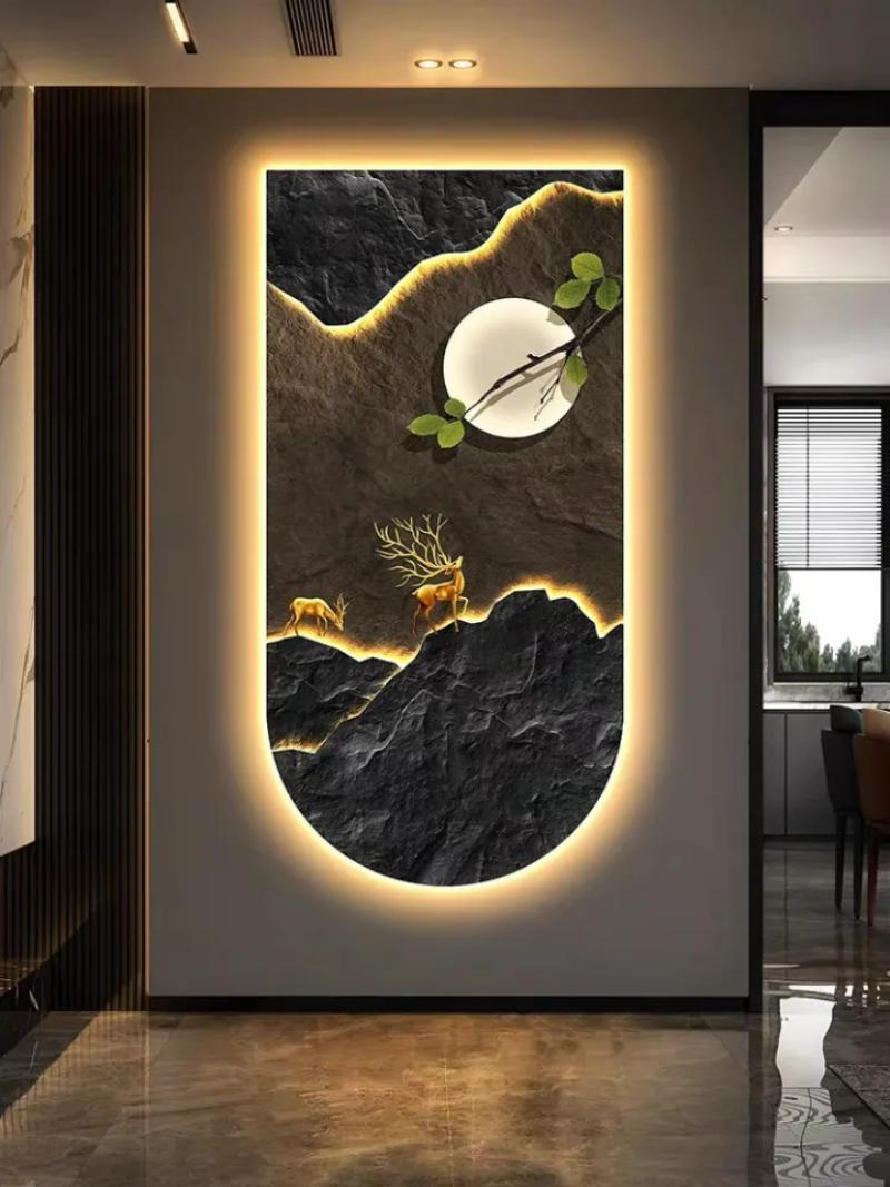 Tranh điện treo tường đèn LED phong cảnh núi rừng 
