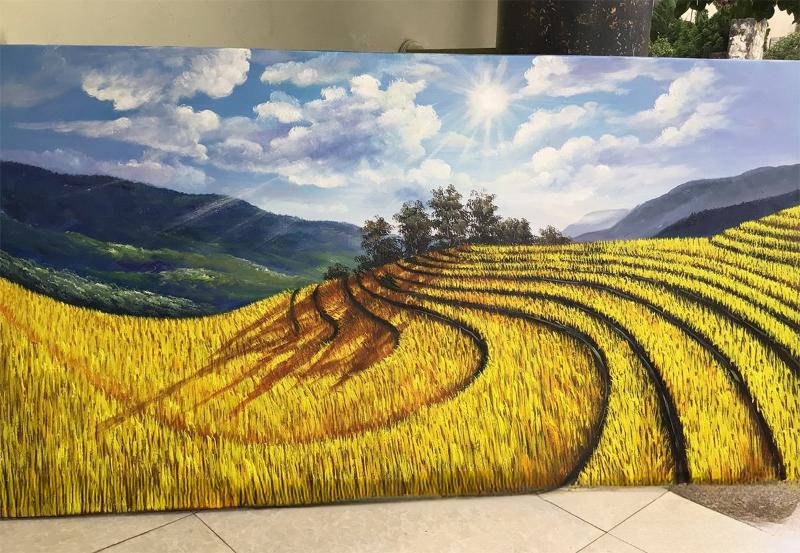 Tranh sơn dầu phong cảnh tây bắc ruộng bậc thang