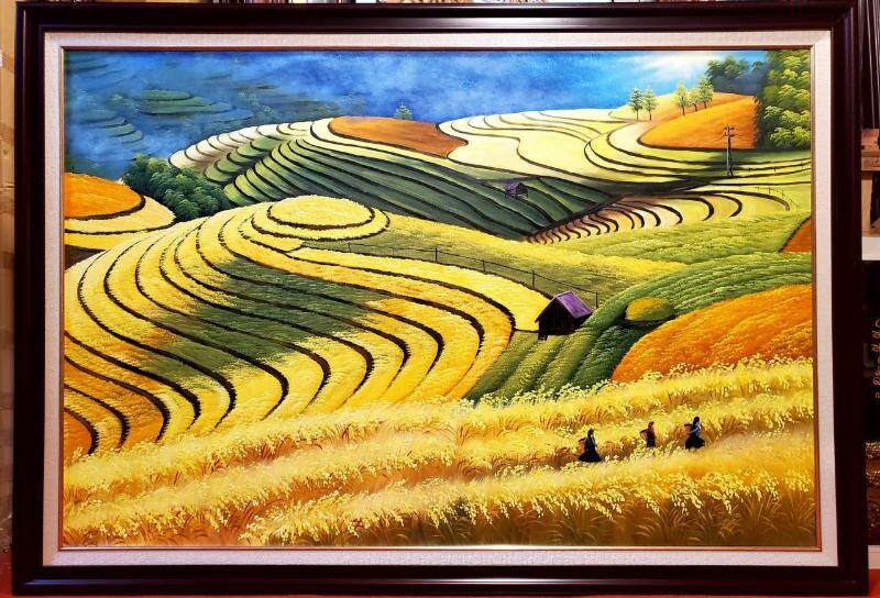 98+ Tranh ruộng bậc thang mùa lúa chín - Ý nghĩa phong thủy 14 Vẽ tranh sơn dầu ruộng bậc thang mùa lúa chín