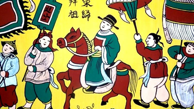 Màu sắc trong tranh dân gian đông hồ quan trạng cưỡi ngựa vinh quy bái tổ