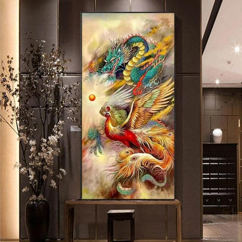 Một bức tranh rồng phượng hiện đại, đa dạng phù hợp với không gian sống