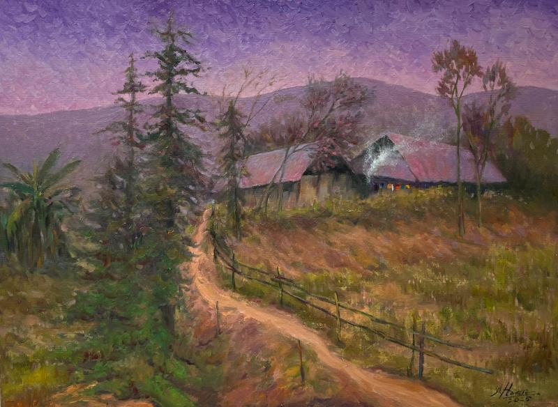  Bức tranh phong cảnh vùng cao mang phong cách hiện thực, thể hiện vẻ đẹp bình dị và thơ mộng của miền núi phía Bắc Việt Nam