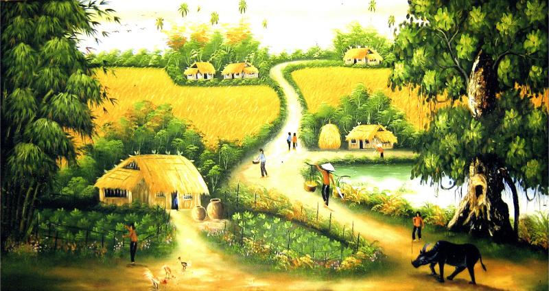 Tranh dán tường 3D hình ảnh đồng lúa chín với điểm nhấn vàng