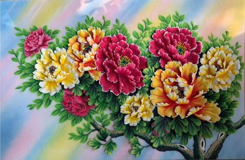 Tranh 3D hoa mẫu đơn
