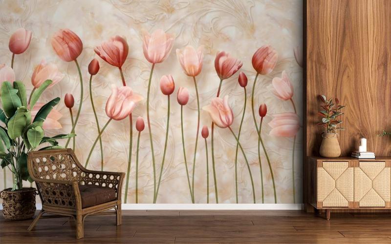 Tranh 3D hoa văn nhẹ nhàng, ánh vàng kim và họa tiết đối xứng – điểm nhấn sang trọng, không cầu kỳ