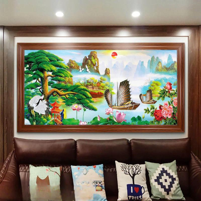 Tranh âm tường 3D cảnh sông nước mang đến sự sống động