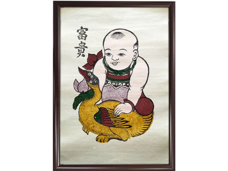 Tranh dân gian bé gái ôm vịt mang biểu tượng sung túc, ấm no 