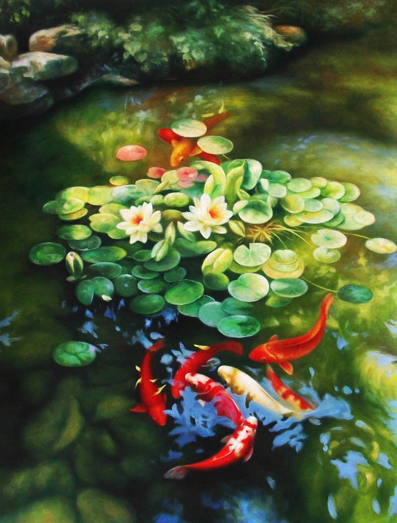 Tranh cá chép sơn dầu