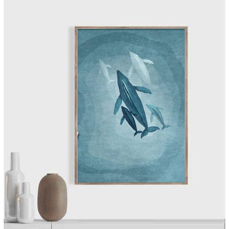 Tranh in canvas đàn cá voi lưng gù