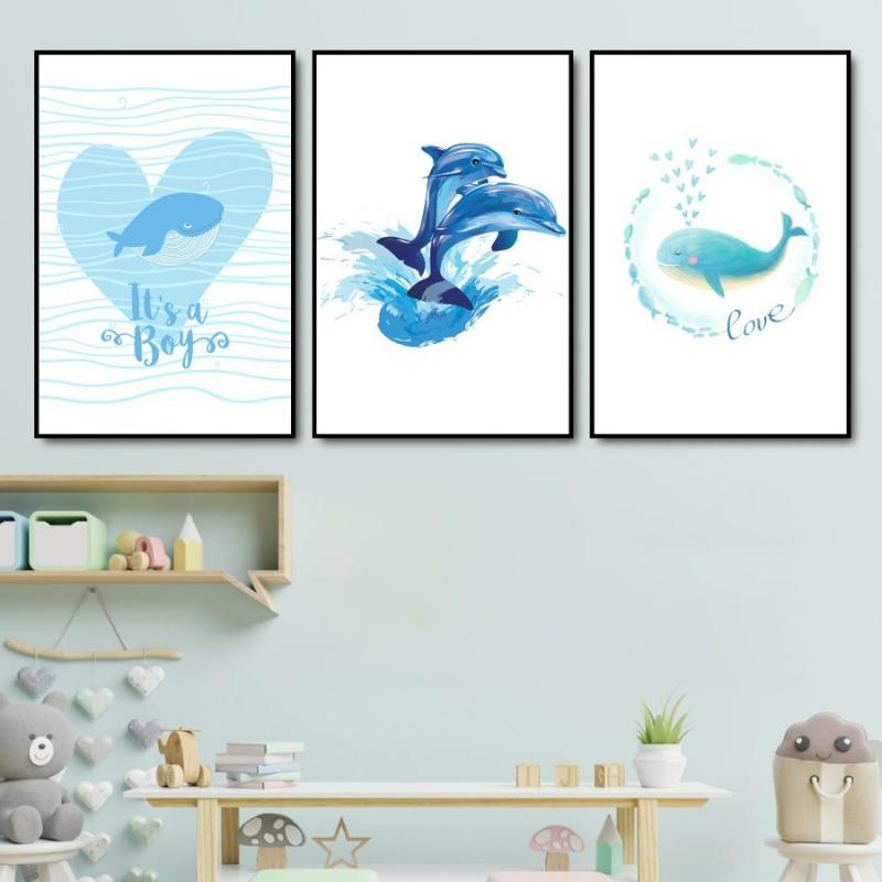 Tranh canvas treo tường với những chú cá heo dễ thương