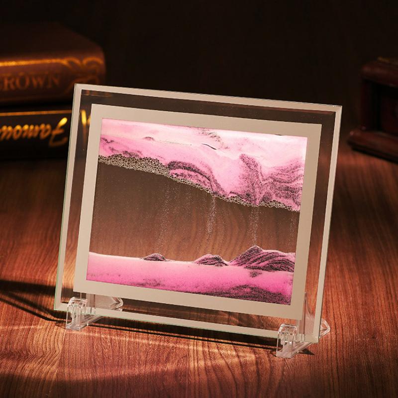 Tranh cát chảy 3D khung vuông với tông màu hồng và trắng
