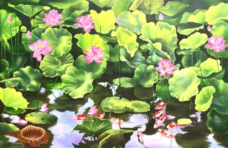 Tranh cửu ngư quần hội biểu tượng cho sự sum vầy, sung túc 